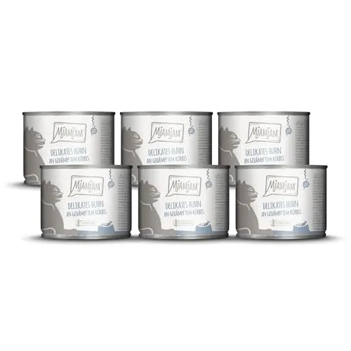 MjAMjAM - Premium Nassfutter für Katzen - delikates Huhn an gedämpftem Kürbis, 6er Pack (6 x 200g), getreidefrei mit extra viel Fleisch