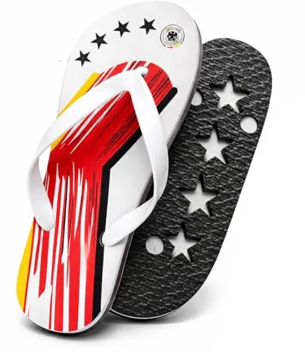 DFB Flip-Flops Schwarz-Rot-Gold – Offizielles Fan-Modell – Sandalen für DIE Mannschaft | WM 2026 | Sommer & Stadion (38/39)