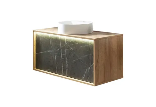 Lanzet Dune Set Waschbeckenunterschrank - Moderner Waschbeckenunterschrank mit Push-to-Open-Funktion, ideal für Ihr Badezimmer. Aus Gussmarmor und Eichenholz, inklusive 1 Schublade. Praktisch und stilvoll, mit einer Breite von 1003 mm.