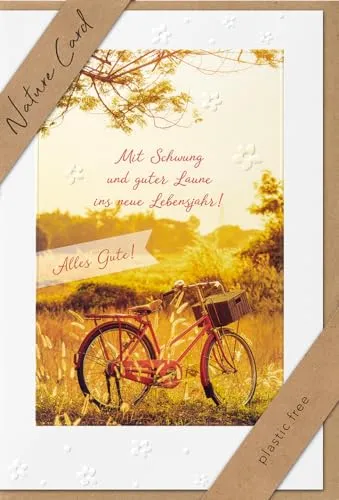 bsb - Karte zum Geburtstag - Nature Card - Nachhaltige Karten zum Geburtstag - Geburtstagskarten mit Umschlag - Geburtstagskarte Frauen & Männer - Glückwunschkarte 11,5 x 17 cm - Fahrrad Motiv