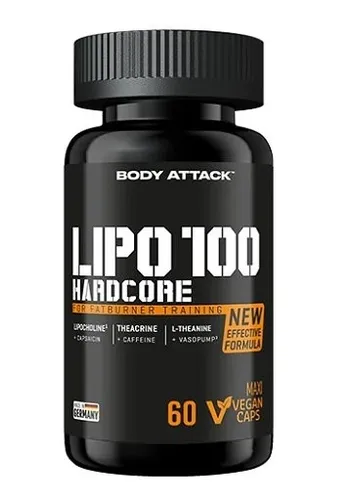 Body Attack LIPO 100-HARDCORE - 60 Kapseln - Die leistungsstarke LIPO 100-HARDCORE bietet eine extrem hohe Dosierung, mit nur 3 Kapseln täglich. Ideal für alle, die ihre Fitnessziele unterstützen möchten, angereichert mit hochwertigen Pflanzenextrakten.