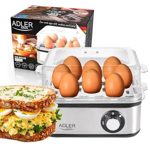 Adler AD 4486 Eierkocher für 8 Eier mit Abschaltautomatik - Eierkocher aus Edelstahl für bis zu 8 Eier, mit praktischer Abschaltautomatik und akustischem Signal – ideal für perfekt gekochte Eier.