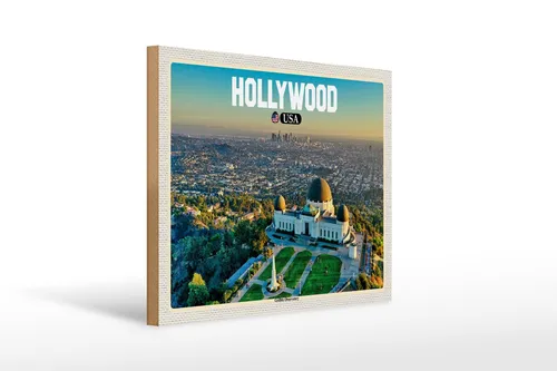 Holzschild Reise 40x30 cm Hollywood USA Griffith Observatory Schild