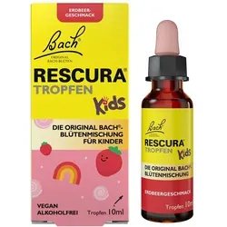 Bach RESCURA Kids Erdbeer Tropfen alkoholfrei - Arzneimittel mit Original Bach®-Blütenmischung, speziell für Kinder, alkoholfrei und mit leckerem Erdbeer-Geschmack für stressige Alltagssituationen.