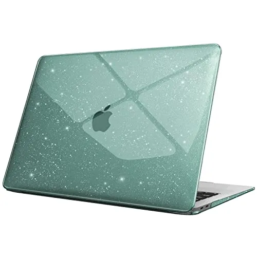 Fintie Hülle kompatibel mit MacBook Air 13 (2018-2020 Version) A2337(M1)/A2179/A1932, Ultradünne Hartschale Schutzhülle Snap Case, Nachtgrün(Glitzer)