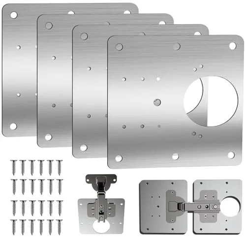 Edelstahl Scharnier Reparaturplatte, 4 Küchenscharnier Reparaturplatten mit 24 Schrauben, 9 x 9 cm Schrankscharnier Scharniere, Hinge Repair,Schrank, Möbel, Schublade, Fenster (4)