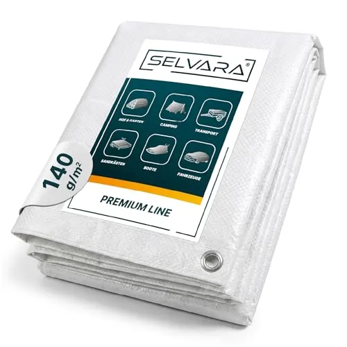 Abdeckplane Gewebeplane 4x8m 140g/m² weiß – vielseitige Schutzplane - Vielseitige Abdeckplane 4x8m aus robustem Polyethylen, ideal für Boot, Garten oder Camping. Mit verstärkten Rändern und praktischem Ausreißschutz – für zuverlässigen Schutz bei jedem Wetter.