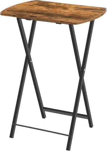 HOOBRO Klappbarer Beistelltisch im Industriestil Dunkelbraun - Sonstige - Platzsparender, klappbarer Tisch mit robustem Metallgestell, ideal für Snacks, Laptop-Arbeit oder als Spieltisch.