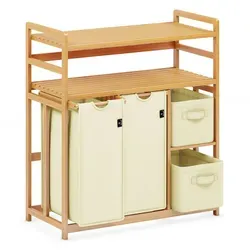 XMHome Wäschekorb 4 Fächer 140L - Wäschebox mit 4 Fächern und 140L Fassungsvermögen, ideal zur Sortierung von Kleidung und vielseitigen Aufbewahrungslösungen, stabil und stilvoll aus Bambus.