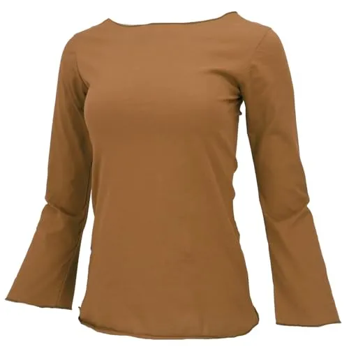 GURU SHOP Basic Langarmshirt, Yogashirt mit Trompetenärmeln - Mustard, Damen, Size:S - Einfarbiges Basicshirt mit Trompetenärmeln aus nachhaltiger Baumwolle. Es bietet hohen Tragekomfort und ist ideal für vielseitige Kombinationen im Alltag.