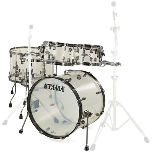 Tama Starclassic Mirage 50th A. Ltd - Schlagzeug in limitierter Auflage zum 50. Jubiläum, beeindruckende Acrylkessel in Crystal Ice, ideal für professionelle Musiker und beeindruckende Auftritte.