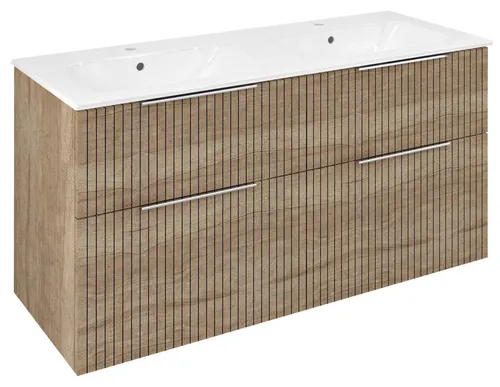 Sapho CIRASA STRIP Waschbeckenunterschrank mit Doppelwaschbecken 121x66x46cm - Eleganter Waschbeckenunterschrank in Eiche Alabama. Mit Soft Close Funktion für leises Schließen der Schubladen. Ideal für stilvolle Badezimmerlösungen.