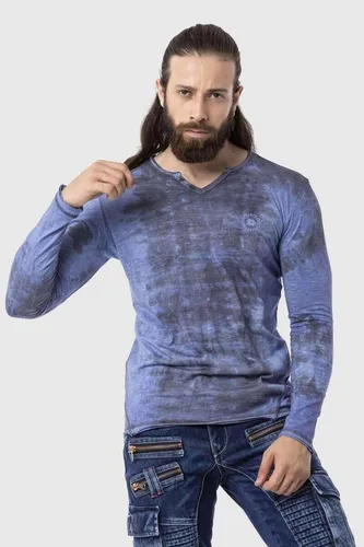 Cipo & Baxx Herren Longsleeve Sweatshirt mit Batikwaschung - Stylisches Langarmshirt mit V-Ausschnitt und einzigartiger Batikwaschung, perfekt kombinierbar für lässige Looks und Freizeitaktivitäten.