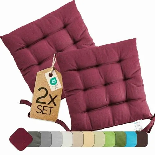etérea Himmlische Qualität Sitzkissen 40x40 cm - Stuhlkissen für Innen- und Außenbereich, maschinenwaschbar und mit praktischen Bändern für sicheren Halt. Erhältlich in verschiedenen Farben und Set-Größen - ideal für Gartenstühle und Rattanmöbel.