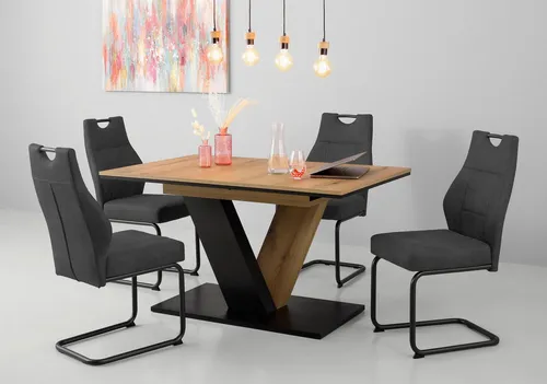 HELA Essgruppe EMS Tisch 140-180x90 cm ausziehbar mit 4 Stühlen - Essgruppen Set mit ausziehbarem Tisch und 4 komfortablen Freischwingern mit Federkern für höchsten Sitzkomfort. Perfekt für gesellige Abende im Vintage-Stil!