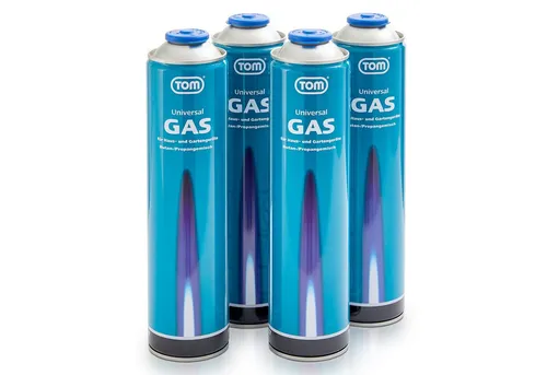 TOM Universalgas Kartuschen LG-600 – 330 g mit Schraubgewinde - Gaskartuschen für Unkrautbrenner, Lötbrenner & Campingkocher – lange Brenndauer von 3-7 Stunden und einfache Anwendung mit Gewindevorrichtung.