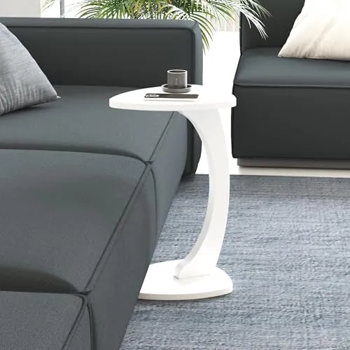 en.casa Beistelltisch rollbar »Klinerg« C-Form 40 x 37 x 56 cm Weiß - Vielseitiger Beistelltisch im modernen C-Form-Design. Mit vier Rollen für flexibles Verschieben und platzsparendes Untergleiten unter Sofas. Ideal für Snacks, Bücher oder Dekoration – praktisch und stilvoll in jedem Raum!