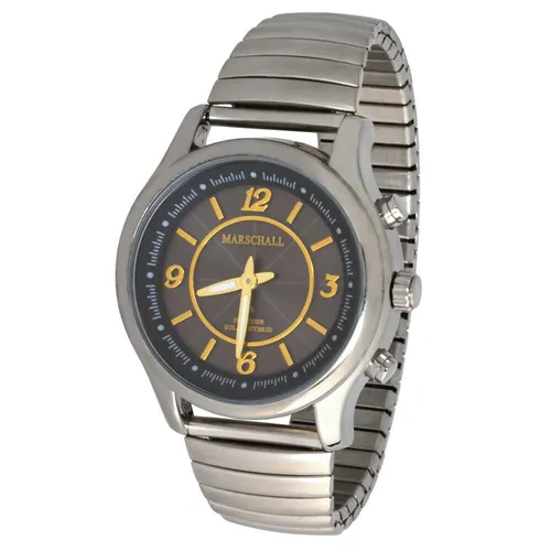 Marschall Deutsch sprechende Damen Armbanduhr I Mit Solarpanel I 1148sl I Funkarmbanduhr I Für Blinde, Senioren und Demenzkranke I Datum- und Zeitansage I Lederarmband
