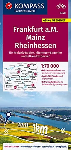 KOMPASS Fahrradkarte 3348 Frankfurt a.M., Mainz, Rheinhessen 1:70.000: reiß- und wetterfest mit Extra Stadtplänen