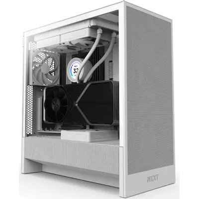 NZXT H5 Flow 2024 Midi Tower ATX Gehäuse - PC-Gehäuse mit Sichtfenster und RGB-Beleuchtung, ideal für Gaming-Enthusiasten. Ausgestattet mit USB 3.2 Gen2-C-Anschluss und abnehmbarer Radiatorenhalterung für bis zu 280 mm.