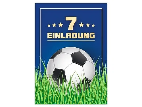 Limonia 12 Einladungskarten zum 7. Kindergeburtstag Fußball Einladung Geburtstag Mädchen Kinder Jungs Jungen Boys Fussball Turnier blau