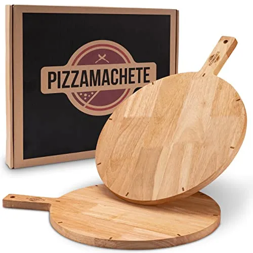 PIZZAMACHETE Pizzateller Holz 30,5 cm - 2er Set - Pizzateller aus nachhaltigem Kautschukholz, schnittfest und 50% härter als Eichenholz. Ideal für Pizza, Flammkuchen und mehr – ein Must-Have für jede Küche!