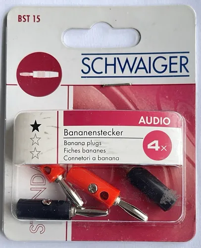Schwaiger Bananenstecker Set 4 Stück schwarz / rot Babana Plug Audio Adapter Neu