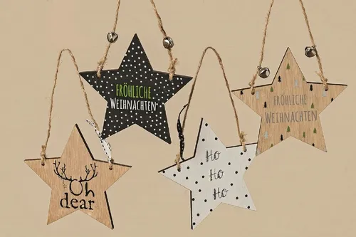 BOLTZE GRUPPE GmbH Christbaumschmuck Dekohänger Cady Stern Baumschmuck Holz 4er Set Ø 11 cm