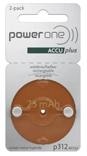 Powerone P312 Hörgeräteakku ZA 312 NiMH 23 mAh 1.2 V 2 St. - Knopfzellen-Akkus mit hoher Effizienz und Langlebigkeit, umweltfreundlich und kostensparend durch Wiederverwendbarkeit für Ihr Hörgerät.