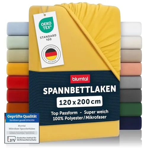 Blumtal 2er-Set Mikrofaser Spannbettlaken 120x200cm - Spicy Mustard - Hochwertige Mikrofaser Spannbettlaken für Matratzen bis 25 cm Höhe, OEKO-TEX zertifiziert. Sie bieten eine perfekte Passform, sind pflegeleicht und sorgen für einen angenehmen Schlaf ohne Falten und Fusseln.