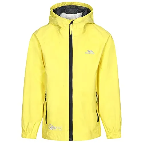 Trespass Qikpac Jacket, Gelb - Kompakte, wasserdichte Jacke für Kinder - Kinder-Regenbekleidung, wasserdicht bis 5.000mm und atmungsaktiv, ideal für Abenteuer im Freien. Zusammenrollbar und leicht zu verstauen in einem Netzbeutel.