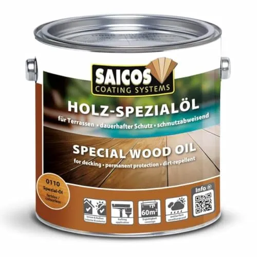 SAICOS Holz-Spezialöl Premium - Rutschhemmendes Terrassenöl - Holzöle für Außenbereich, rutschhemmend R9, wasser- und schmutzabweisend, auf Naturöl-Basis, ideal für langlebigen Schutz von Holzterrassen.