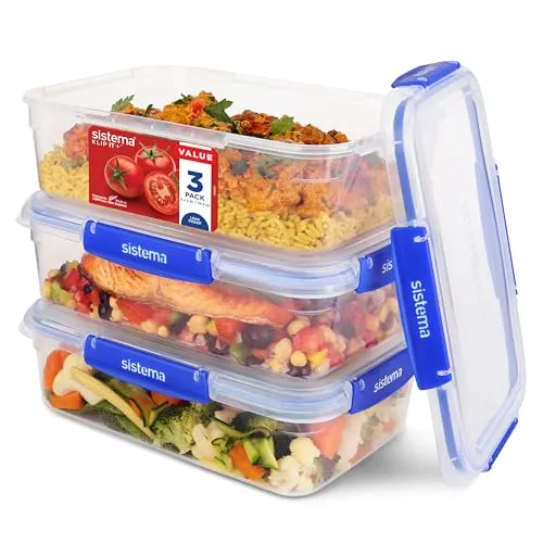 Sistema KLIP IT PLUS Frischhaltedosen Set | 2,2 l | 3 Stück - Vorratsdosen-Set mit auslaufsicheren, stapelbaren Behältern, ideal für Kühlschrank und Gefrierfach. Hält Lebensmittel länger frisch und ist BPA-frei.