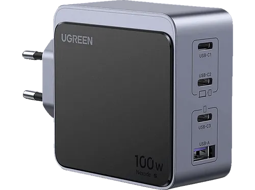 UGREEN Nexode S 100W 4-Port GaN Fast Charger EU gray - Laptop Netzteil mit 100W Leistung und 4 Ports, ideal für schnelles Laden mehrerer Geräte gleichzeitig.