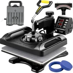 VEVOR 5 in 1 Transferpresse 29 x 38 cm - Druckmaschine für T-Shirts, Kappen und Becher mit 1000W Leistung und präziser Digitalanzeige. Ideal für kreative Projekte und personalisierte Geschenke.