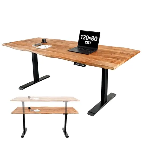 Riess-Ambiente Höhenverstellbarer Schreibtisch MAMMUT 120 cm aus Akazienholz - Flexibler Schreibtisch mit stufenloser Höhenverstellung für ergonomisches Arbeiten. Edle Akazienholzplatte und robustes Metallgestell vereinen Stil und Funktionalität.