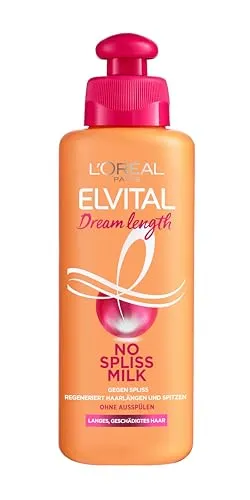 L'Oréal Paris Elvital Dream Length No Spliss Milk 200 ml - Leave-In Haarkur für langes, geschädigtes Haar. Schützt vor Spliss und Haarbruch, ohne Ausspülen! Mit Rizinus-Öl für extra Glanz und Pflege.