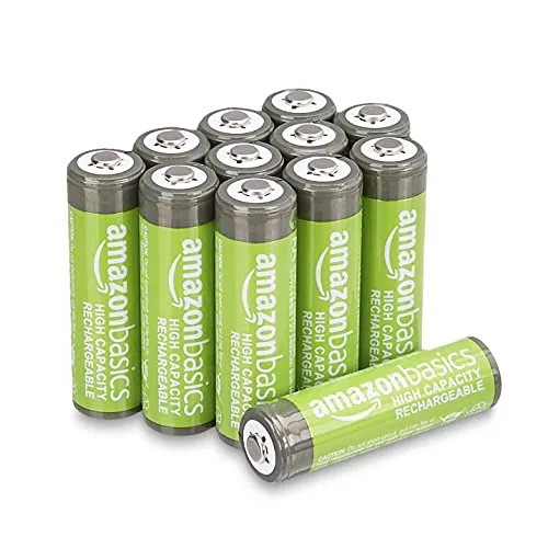 Amazon Basics 12er-Pack wiederaufladbare AA-NiMH-Batterien mit hoher Kapazität, 2400 mAh, 1,2 V, bis zu 400-mal aufladbar, vorgeladen