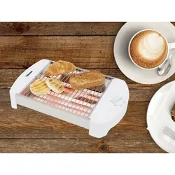 Tristar BR-2400 Flachtoaster - 23 x 20 cm - Weiß/Silber - Toaster für große Brotscheiben und Bagels mit 5 einstellbaren Bräunungsstufen, integrierter Zeitschaltuhr und herausziehbarem Krümelfach für einfache Reinigung.