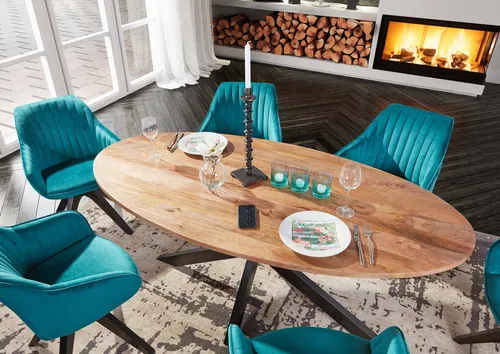 Gutmann Factory Esstisch - Ovaler Esstisch aus massivem Mango-Holz mit stabilen X-Gestell aus pulverbeschichtetem Metall, ideal für gesellige Abende mit Freunden und Familie.