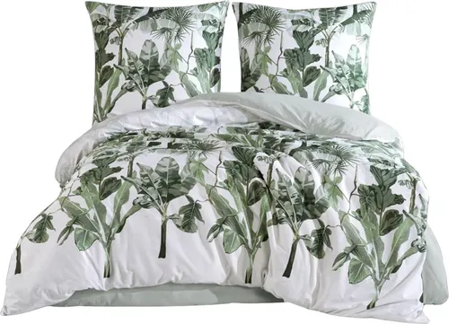 yadetextil Bettwäsche-Set Tropical Blattmuster 240x220 cm - 3-teiliges Bettwäsche-Set in tropischem Design aus 100% Renforcé-Baumwolle für optimalen Schlafkomfort – atmungsaktiv, pflegeleicht und mit verdecktem Reißverschluss.