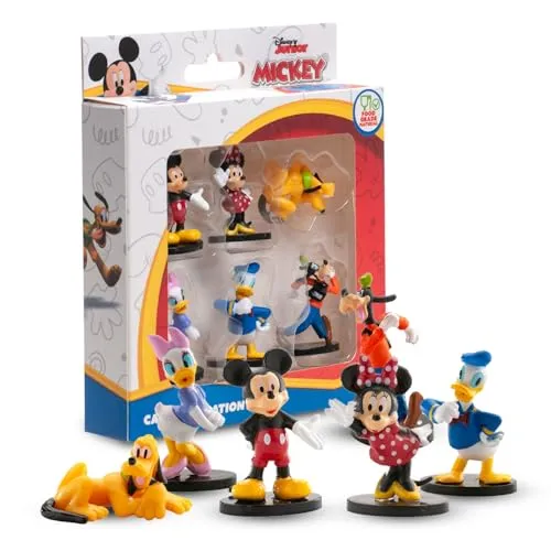 dekora – Set mit 6 klassischen Disney-Figuren | Mickey, Minnie, Pluto, Donald, Daisy und Goofy | Tortendekoration und Cupcake-Topper | Lebensmittelechter PVC | Perfekt für Partys und als Geschenk