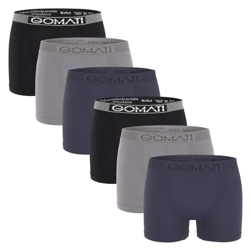 Gomati Herren Seamless Pants (6er Pack) - Nahtlose Boxershorts in Grau - 6er Pack Herren Boxershorts aus Mikrofaser-Elasthan ohne Seitennähte für maximalen Komfort. Der weiche Taillenbund sorgt für perfekten Sitz. Pflegeleicht, atmungsaktiv und ideal für den täglichen Gebrauch.