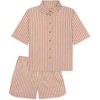 Schiesser Pyjama Selected Premium (2 tlg) Schlafanzug - Eleganter 2-teiliges Pyjama-Set in terracotta, mit Polokragen und gestreiftem Design. Ideal für entspannte Nächte und angenehmen Tragekomfort dank hochwertiger Baumwoll-Mischung.