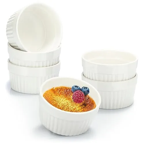 COM-FOUR® 6x Soufflé Förmchen - Creme Brulee Schälchen aus Keramik - Ofenfeste Förmchen - Dessertschale und Pastetenförmchen für z.B. Ragout Fin - je 200 ml - in weiß