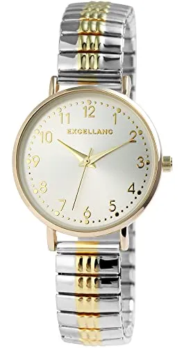 Excellanc Quarzuhr Emily Edelstahl-Zugarmband - Elegante Damenuhr mit 32 mm Gehäuse und hochwertigem Quarzwerk, ideal für stilbewusste Frauen. Bicolor-Design und elastisches Edelstahlarmband sorgen für einen perfekten Sitz.