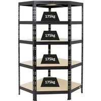 PROREGAL® Eckregal Tiger 180x90x45cm - Hochbelastbares Eckregal - Eckregal für optimale Raumnutzung mit 5 verstellbaren Fachböden, Traglast von 175 kg pro Ebene und einfache Steckmontage für schnellen Aufbau. Ideal für Lager, Werkstatt oder Garage.