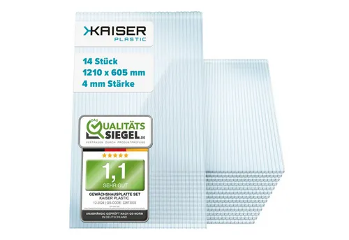 KAISER plastic® Gewächshausplatten 14 Stk. | Hohlkammerplatten für optimales Pflanzenwachstum - Gewächshausteile & -zubehör – Robuste Polycarbonatplatten mit 4 mm Stärke bieten hervorragende Wärmedämmung und maximale Lichtdurchlässigkeit für ein ideales Mikroklima.