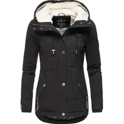 MARIKOO Damen Winterjacke mit Teddyfleece Kapuze - Damen-Mäntel: Stylischer Winterparka mit kuscheligem Teddyfleece Innenfutter, wasserabweisend und tailliert für eine schmeichelhafte Passform.