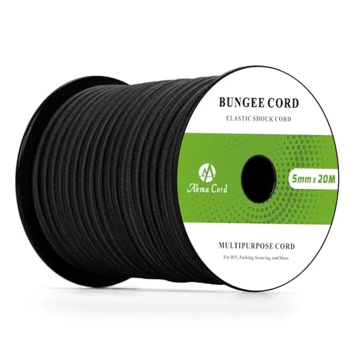 Abma Cord Gummiseil Expanderseil 5mm 20M Gummischnur UV Beständig Planenseil 100% Dehnung Spannseil für Plane, Anhängerplane, Sonnensegel, Zelte, Banner - Schwarz